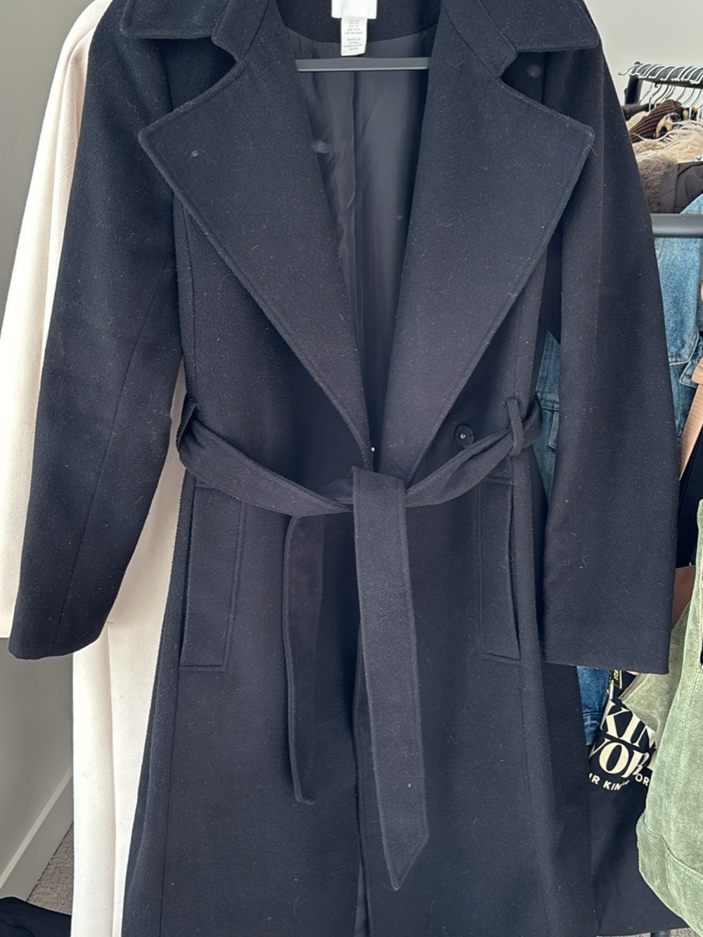 H&M Black Long Belted Trench Coat